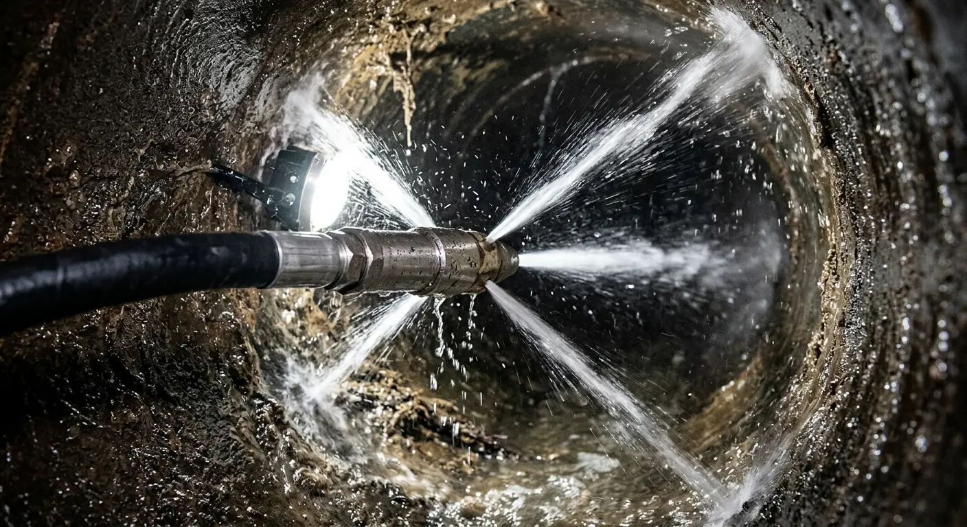 High-pressure hydro jetting nozzle cleaning sewer pipe for Sewer Line Relining in Scottsdale